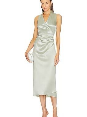 VINCE Sage Satin Wrap Midi Dress S/P